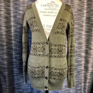 Green Aztec Long Cardigan
